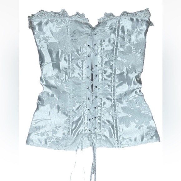 Empire Intimates White Satin Floral Lace Corset Bustier #6709 Made in USA Sz 44 - Picture 2 of 12